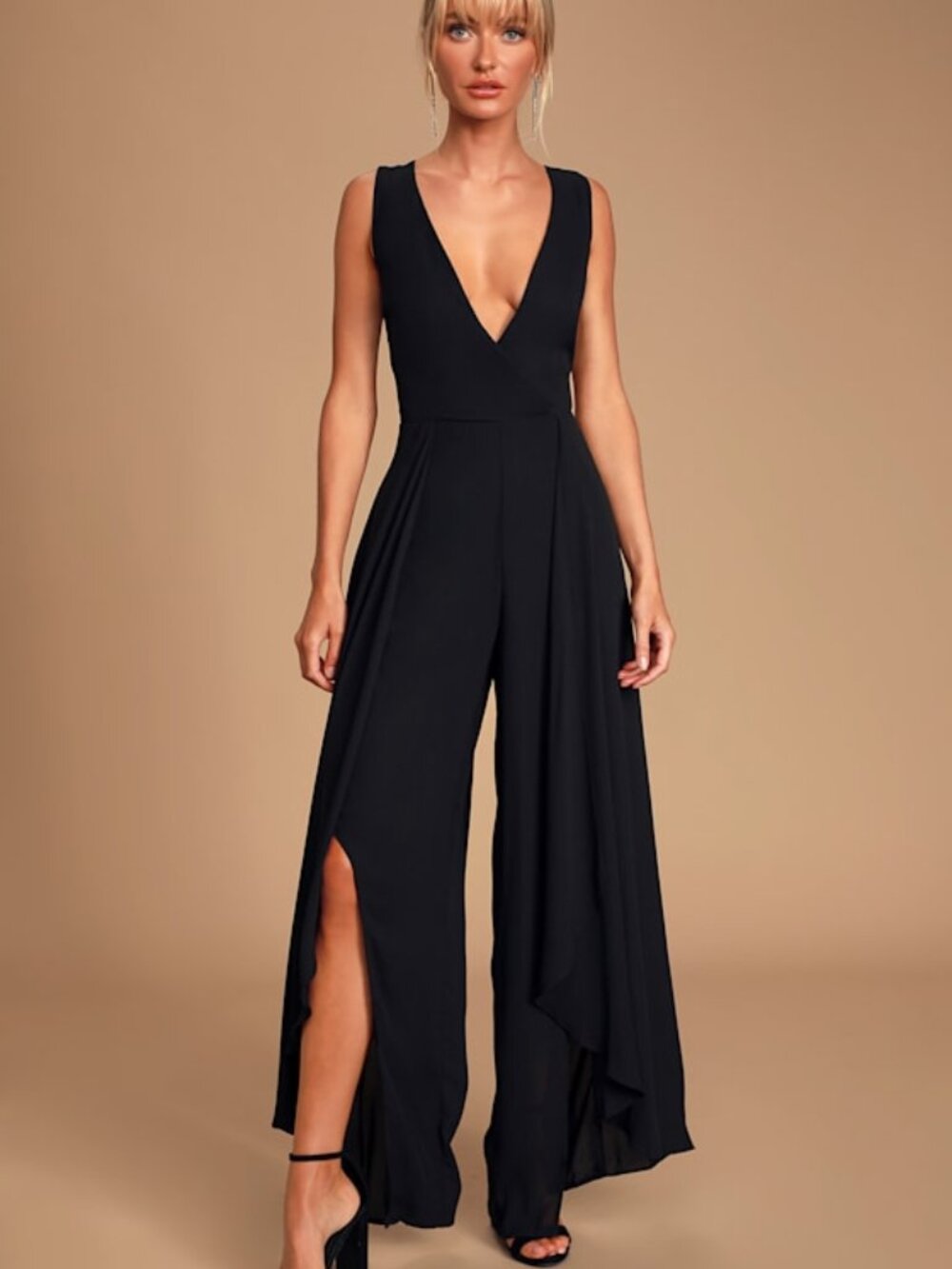Lulus Noela Black Sleeveless Surplice Jumpsuit - Size S